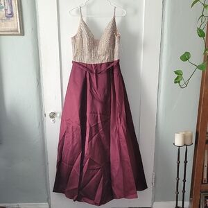 Stunning Xscape Beaded Nude & Burgundy Gown